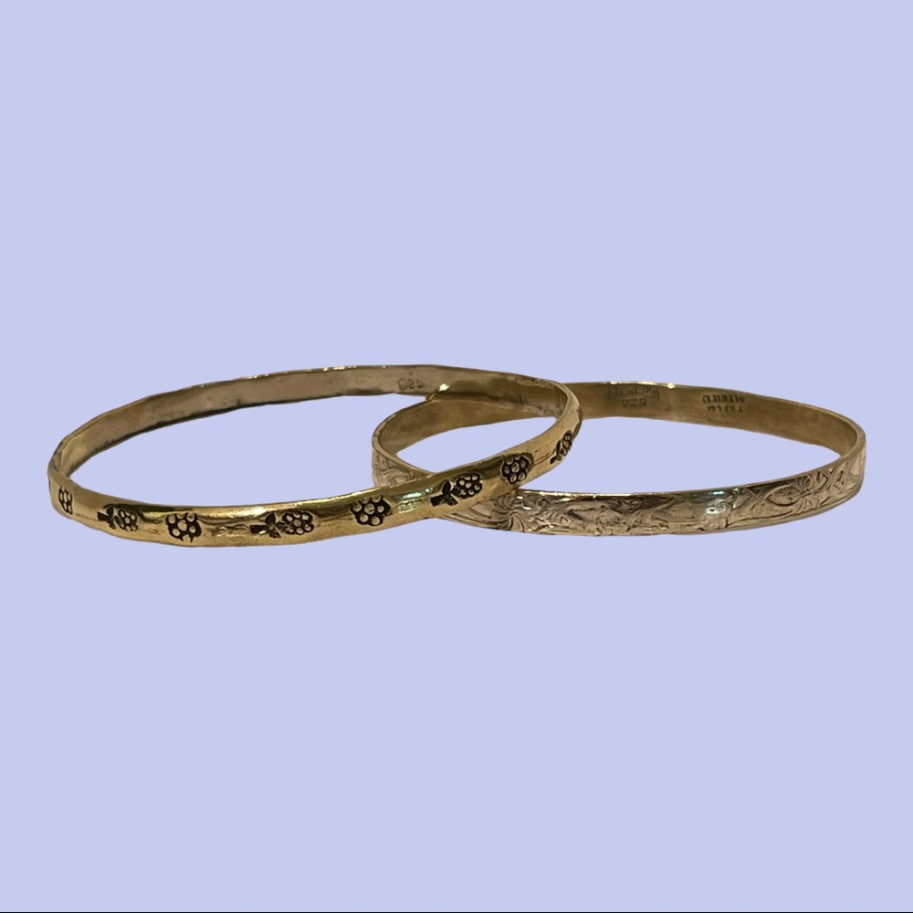 Vintage Set of Sterling Mexico Silver Bangles One Taxco